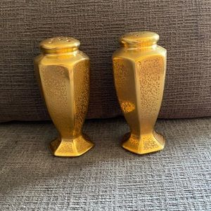 Vintage Pickard Gold Etched Porcelain Salt and Pepper Shakers